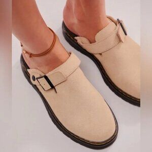 Dr. Martens Cream Suede Mule Clogs with Black Soles